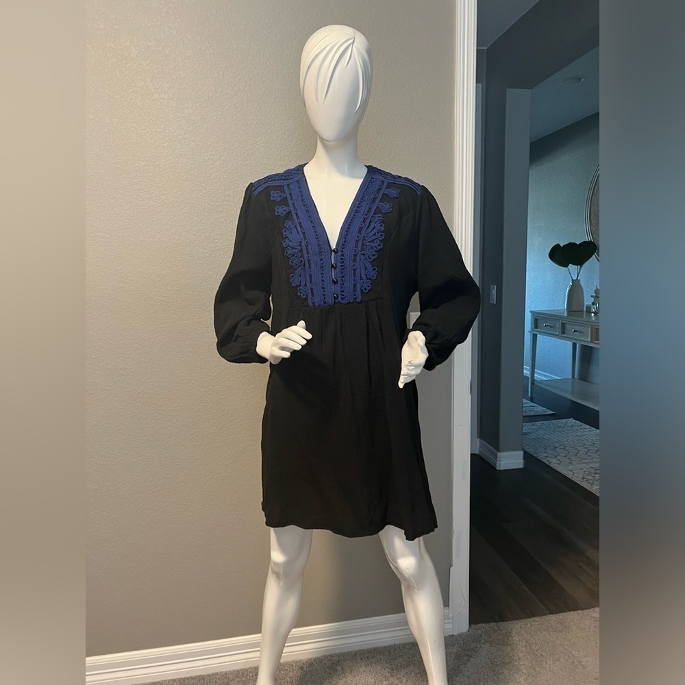 VELZERA Cotton Gauze Black and Blue Tunic Sz XL
